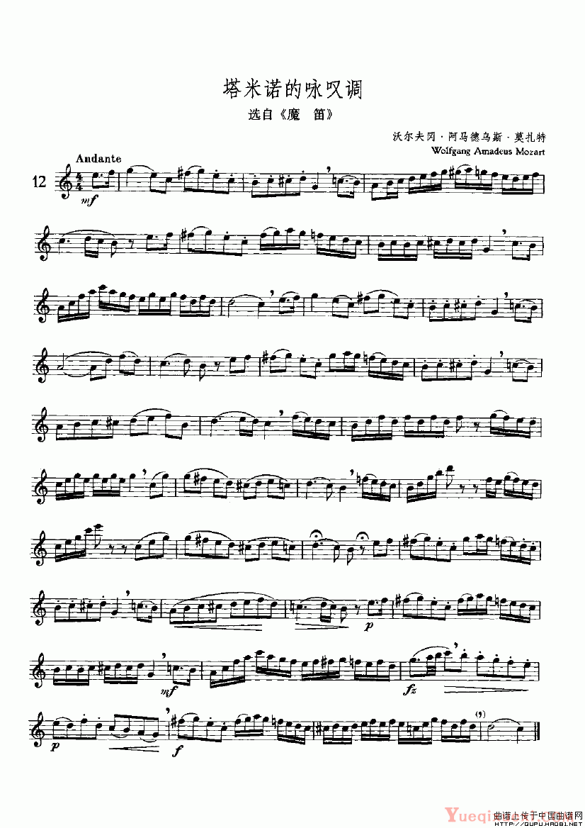 塔米诺的咏叹调（选自《魔笛》 [独奏部分]）(12905)_原文件名：塔米诺的咏叹调1.gif