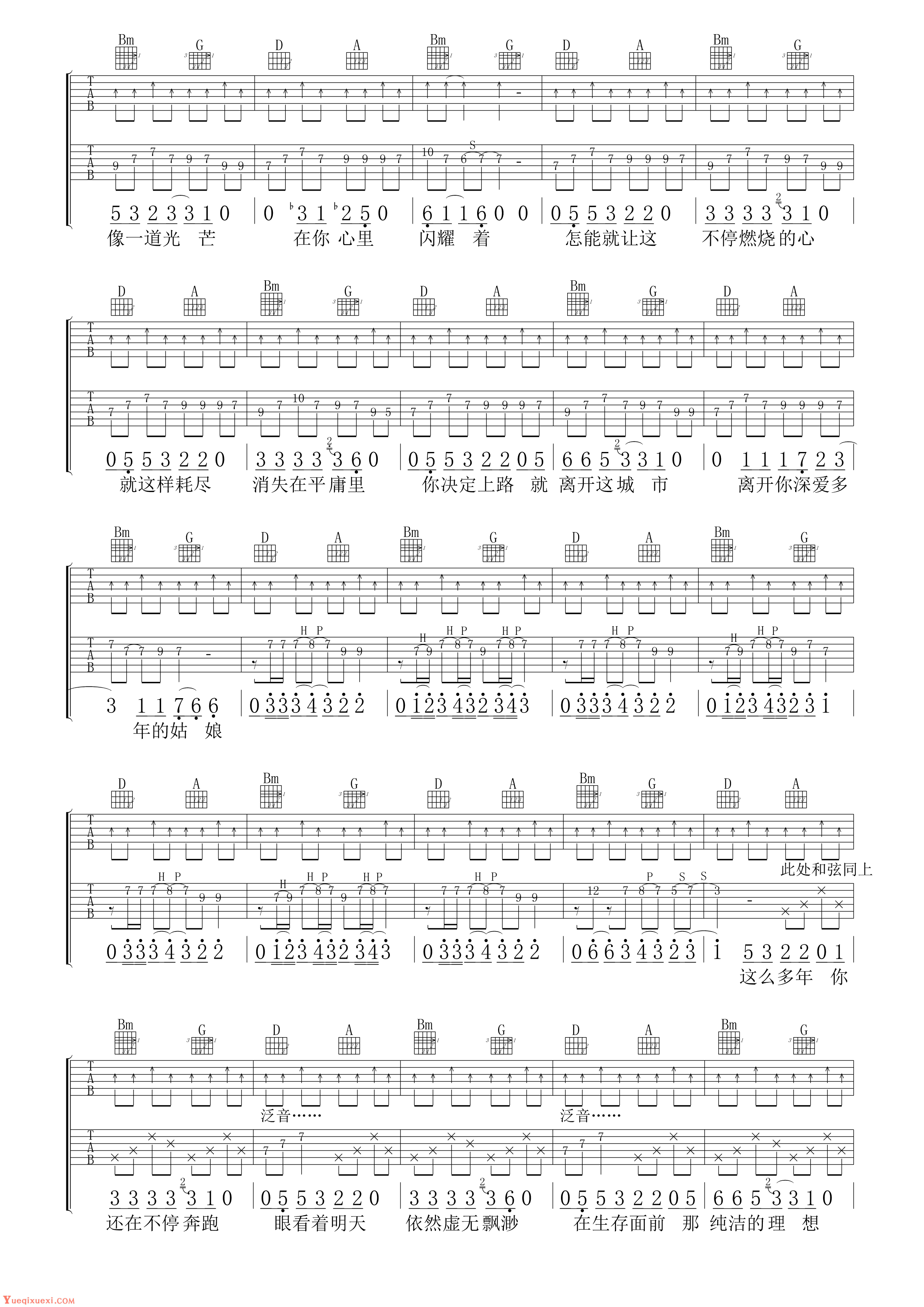 许巍指弹吉他谱【那一年】六线谱