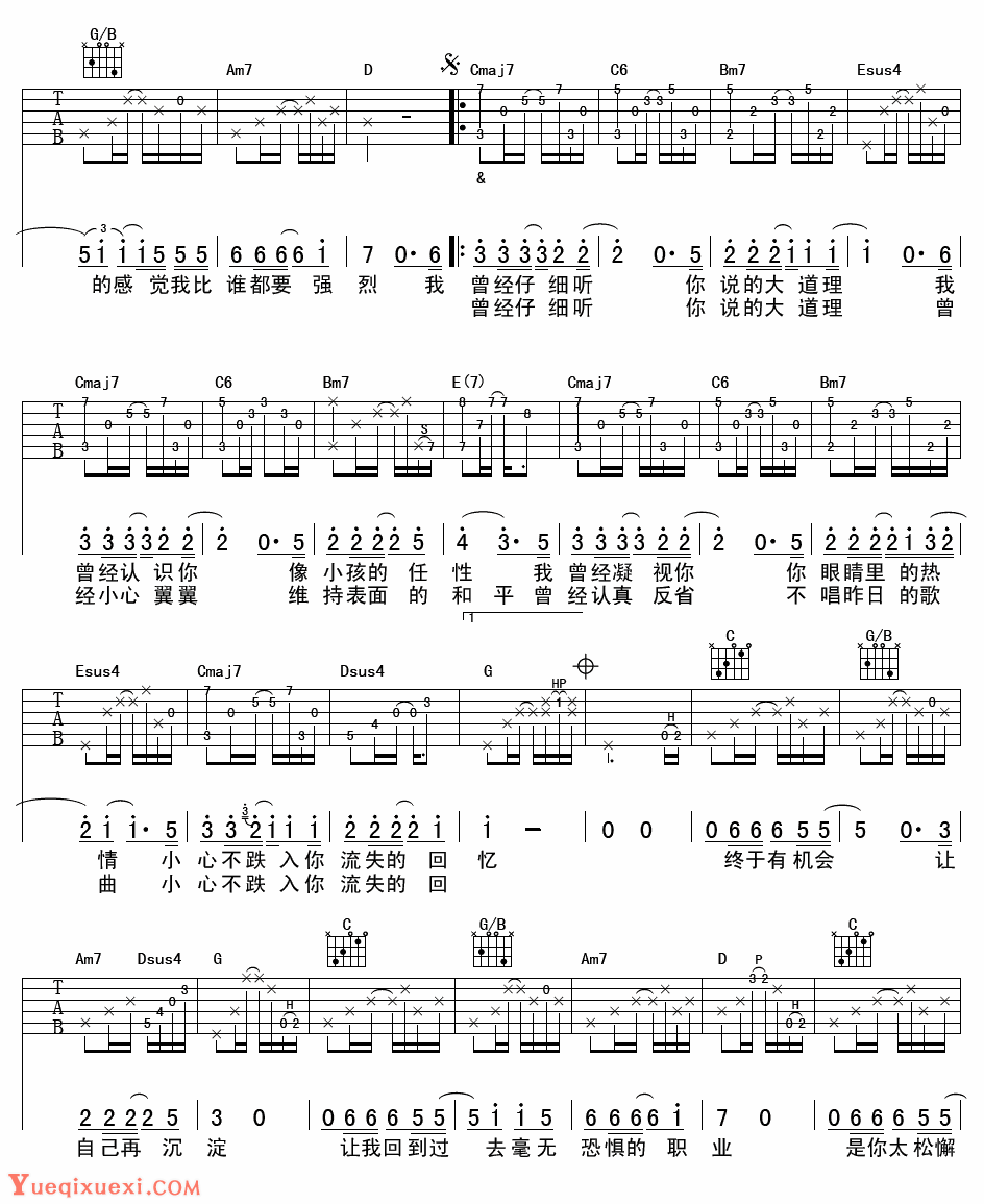 陈绮贞《表面的和平》吉他谱六线谱2