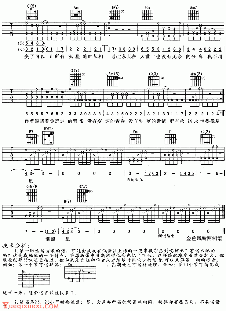 那英/孙楠只要有你吉他谱六线谱