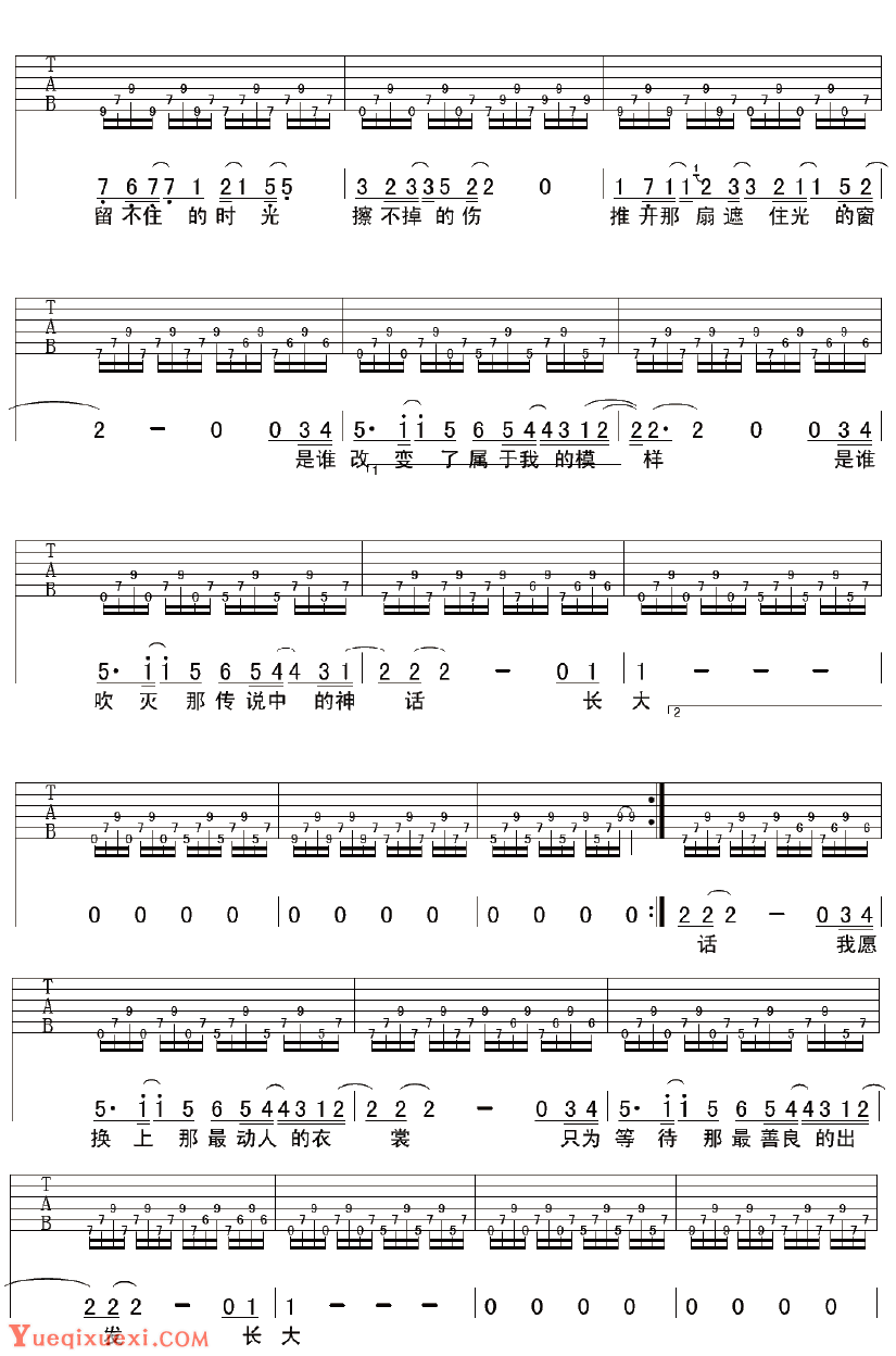 反光镜乐队《长大》吉他谱六线谱2