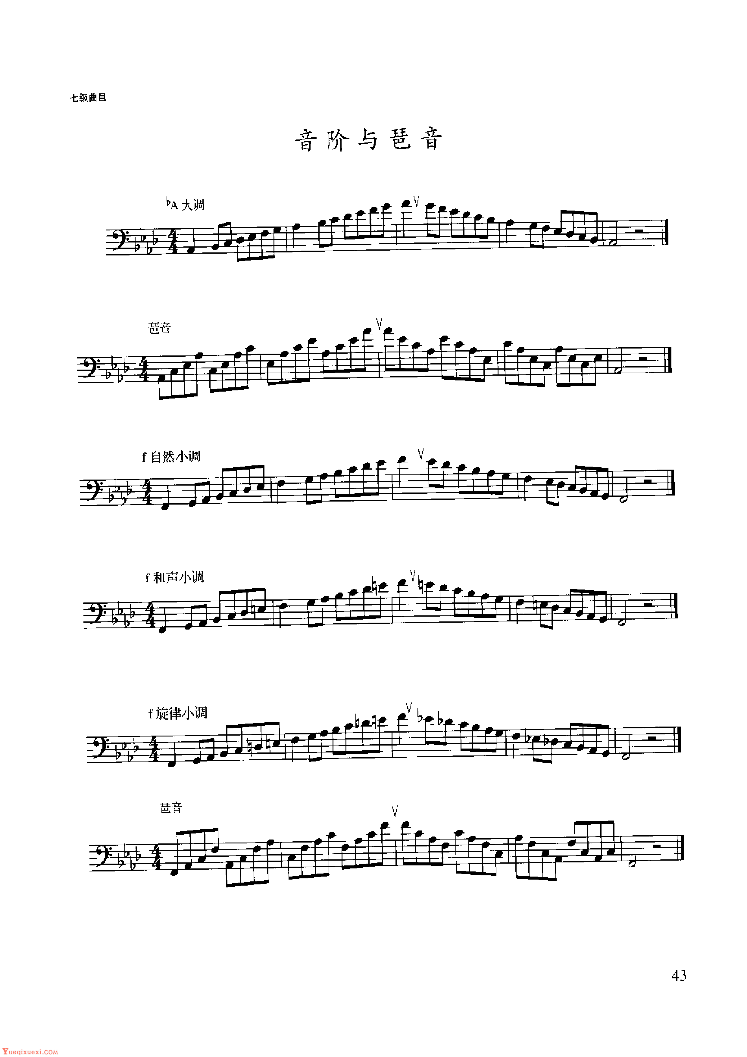 长号考级曲集:七级【bA大调 f小调】音阶与琶音练习曲