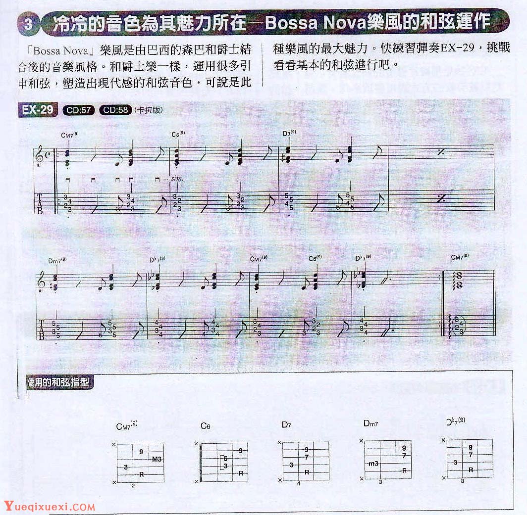 电吉他和弦教学《冷冷的音色为其魅力所在 Bossa Nove 乐风的和弦运作》爵士/融合乐