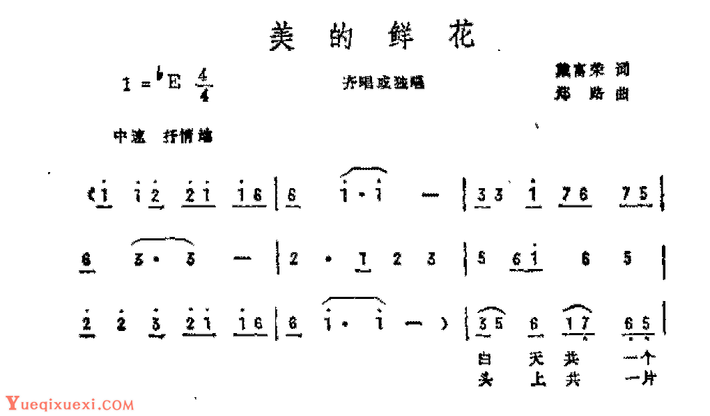 历史歌曲简谱《美的鲜花》