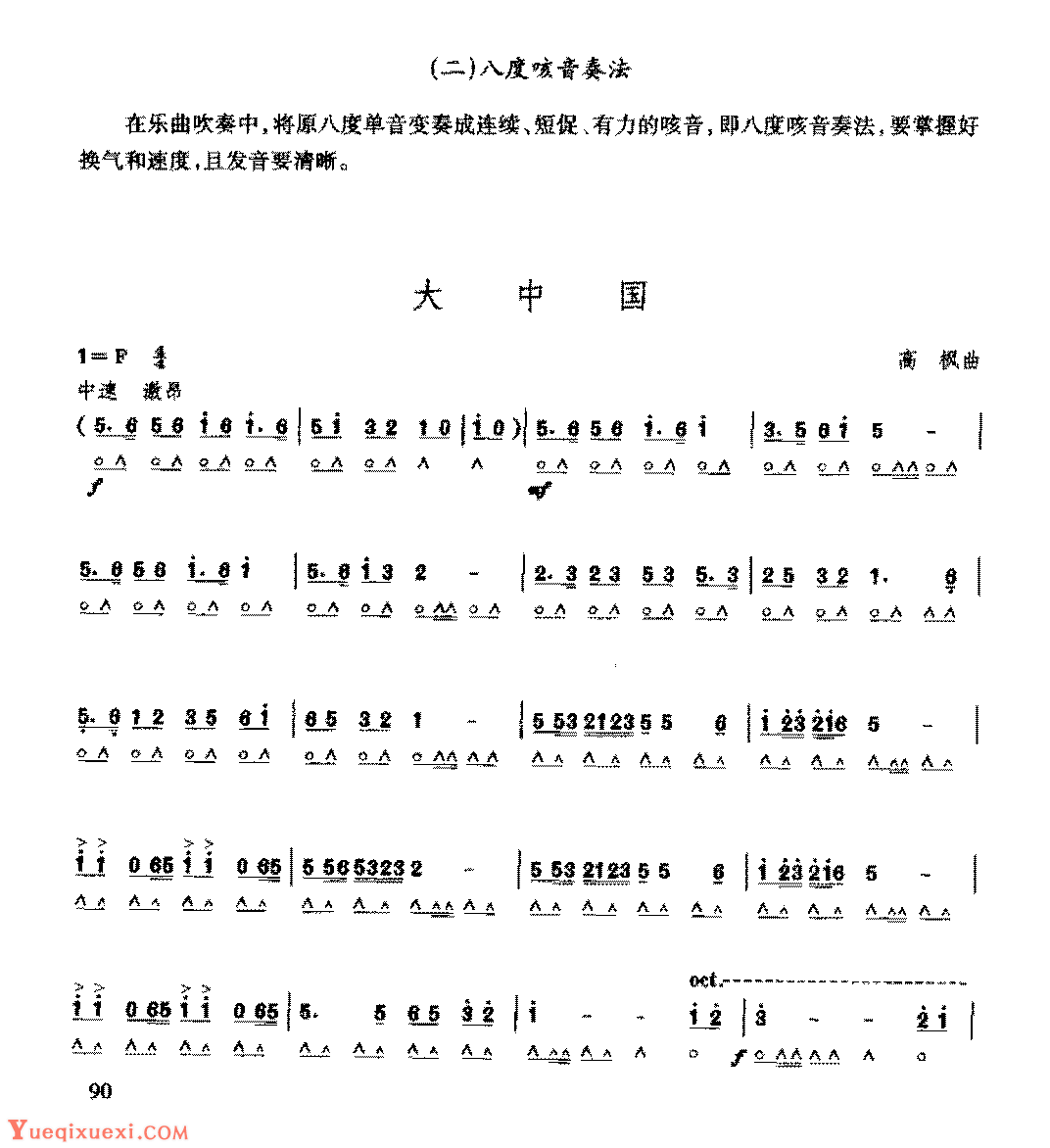 复音口琴简谱《大中国&高枫曲》九级：八度咳音奏法