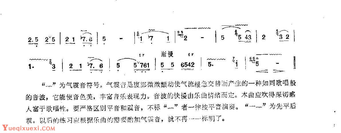 笛子练习曲选《气震音练习——怀念》竹笛练习乐谱