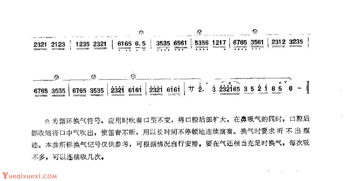 笛子练习曲选《循环换气练习》竹笛练习乐谱