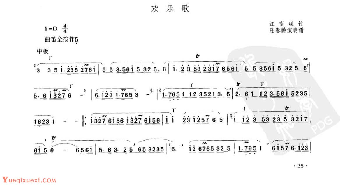 笛子考级练习曲《欢乐歌&江南丝竹  陆春龄演奏谱》竹笛四级乐曲谱