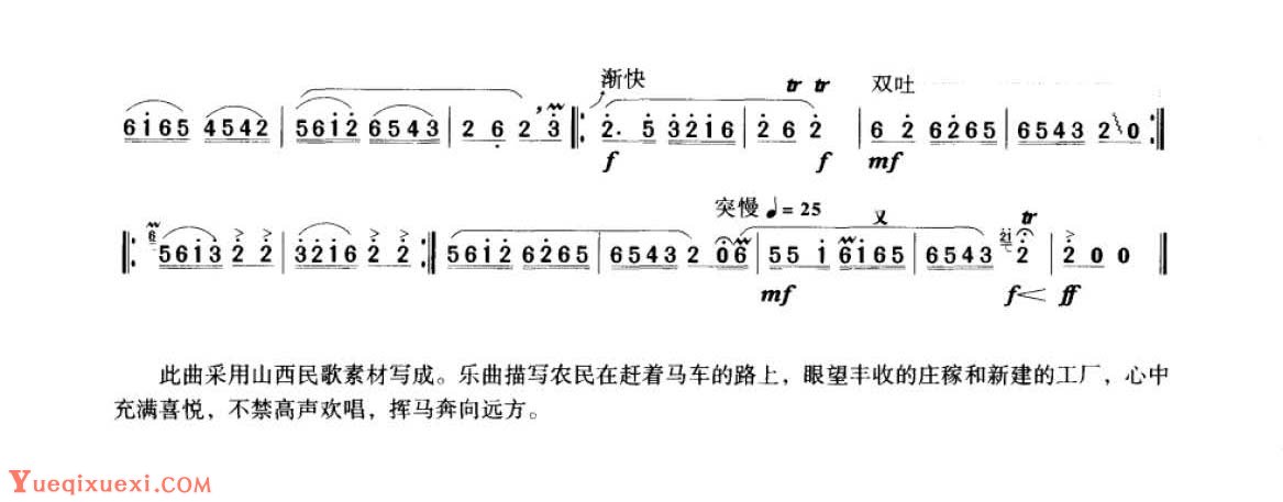 笛子考级练习曲《赶路&王铁锤编曲》竹笛五级乐曲谱