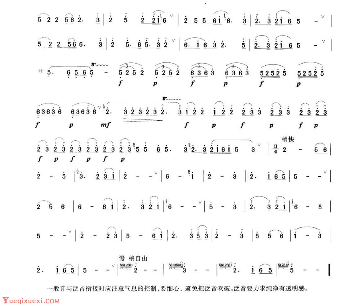 笛子考级练习曲《泛音练习&曲祥、曲广义曲》竹笛六级乐曲谱