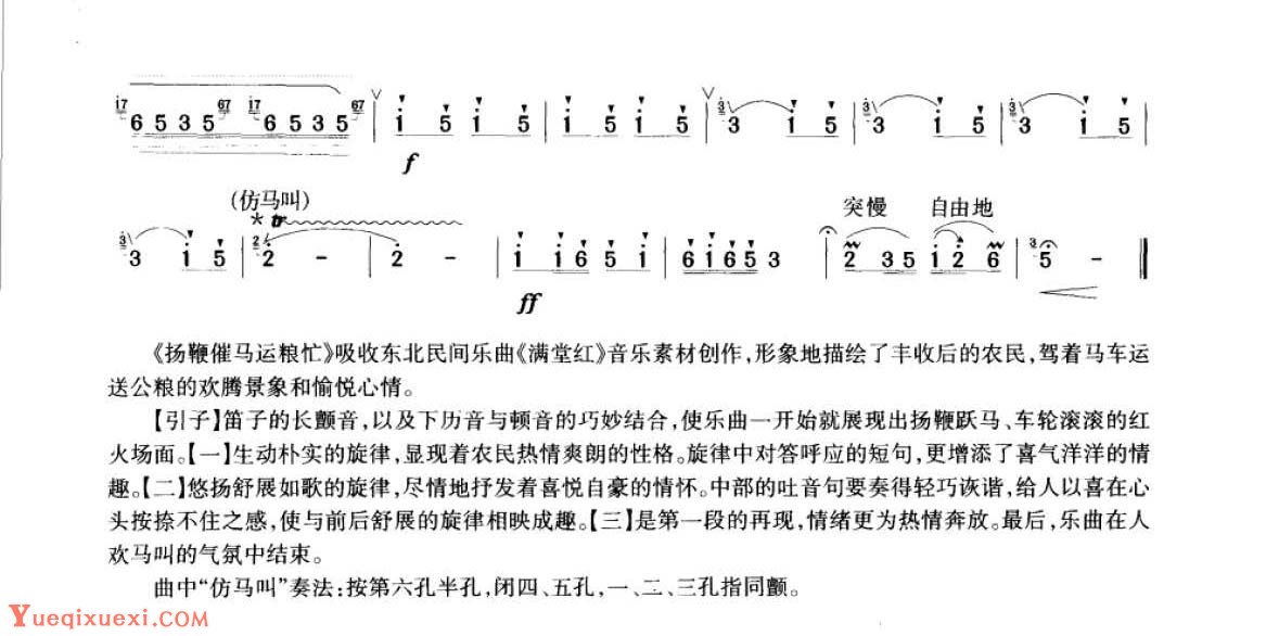 笛子考级练习曲《扬鞭催马运粮忙&魏显忠曲》竹笛六级乐曲谱