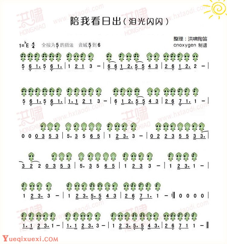 陶笛独奏乐谱《陪我看日出》