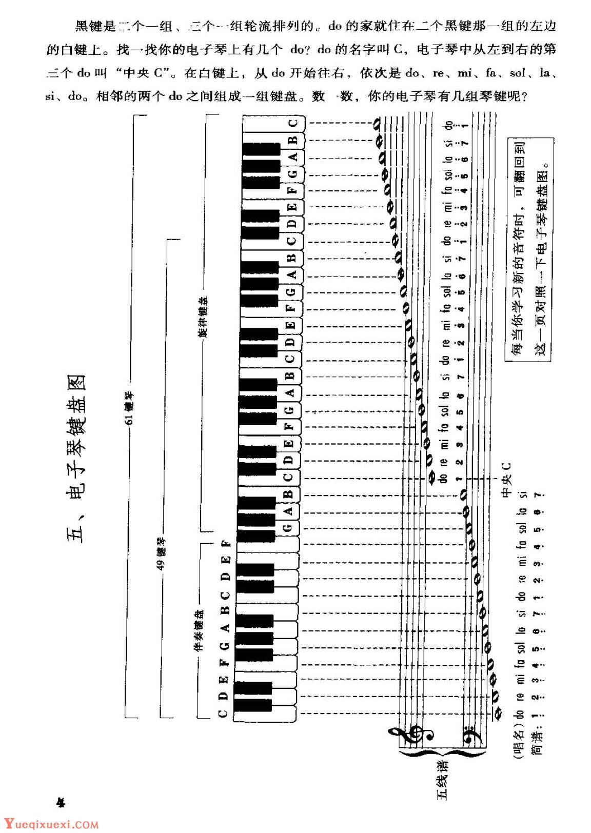 电子琴基础教学_电子琴键盘图