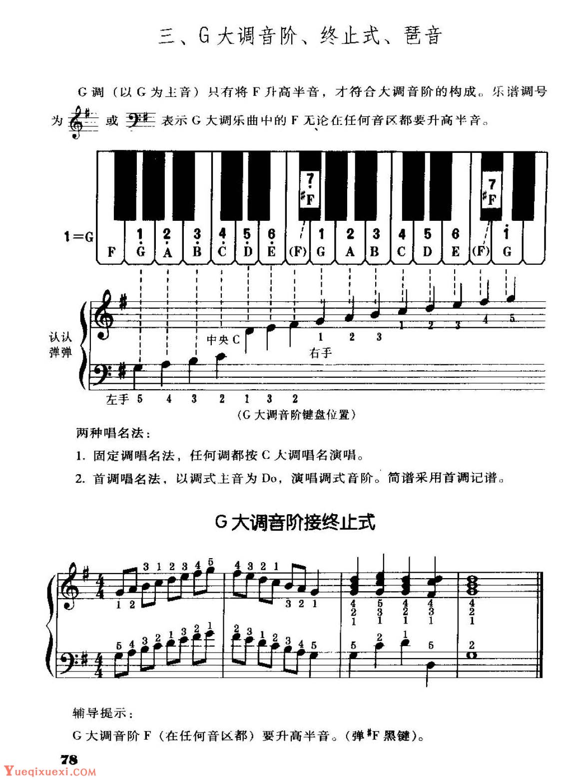 电子琴常用调练习曲多指和弦伴奏 G大调音阶、终止式、琶音