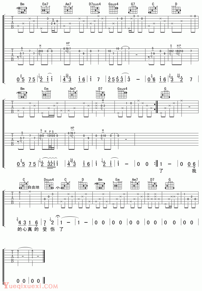 简单版的《我真的受伤了》吉他谱