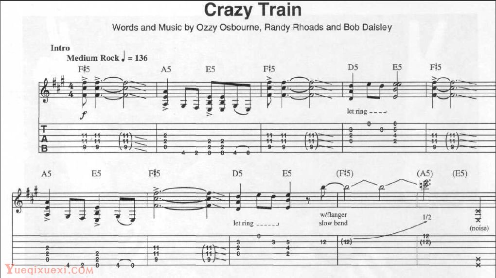 Crazy train吉他谱 OZZY乐队原版吉他谱