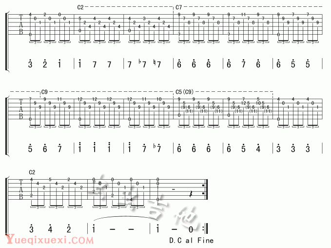 六线谱《爱的罗曼史》吉他初学者练习曲