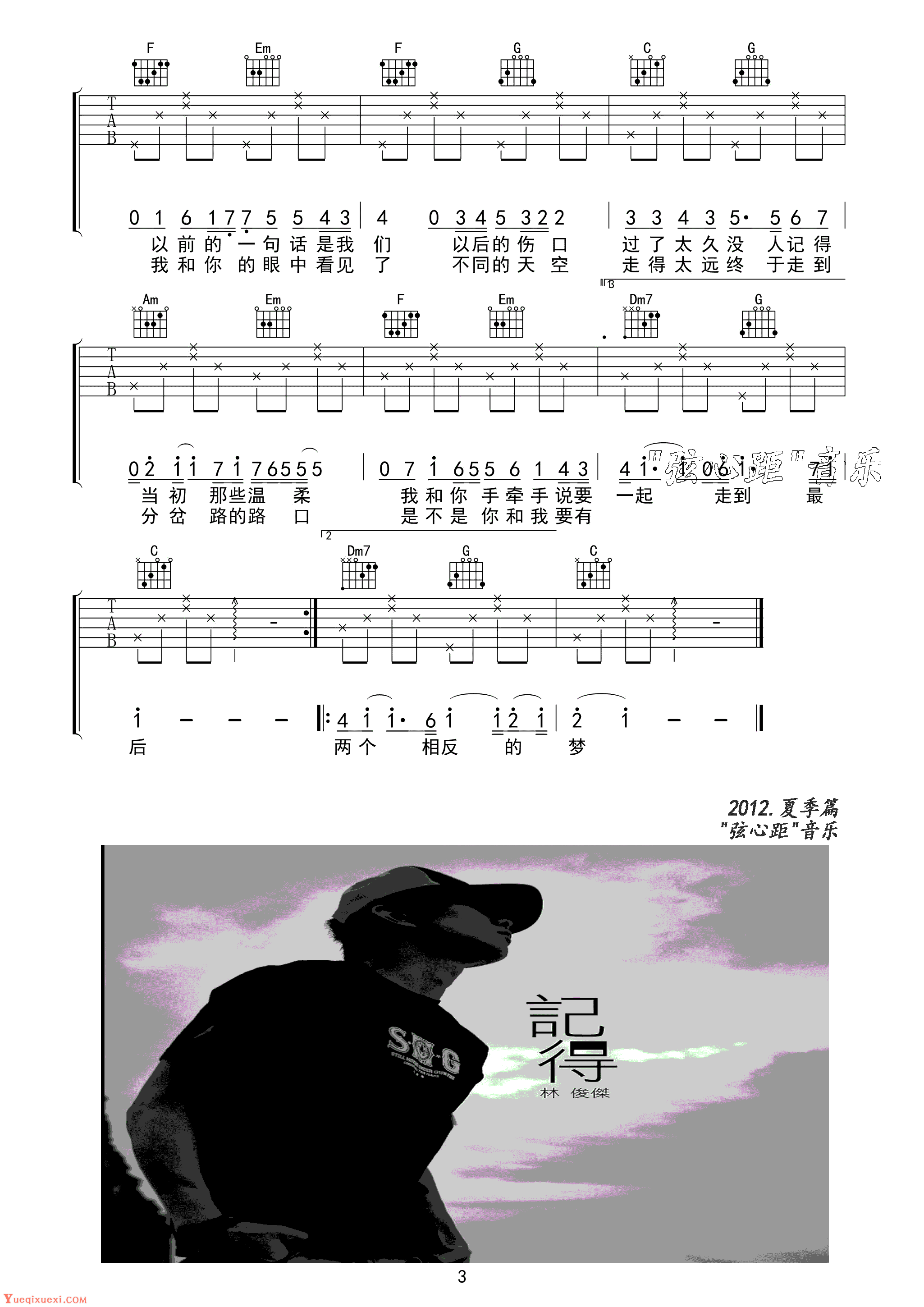 林俊杰-《记得》吉他谱-C调弹唱谱六线谱 - 酷玩吉他